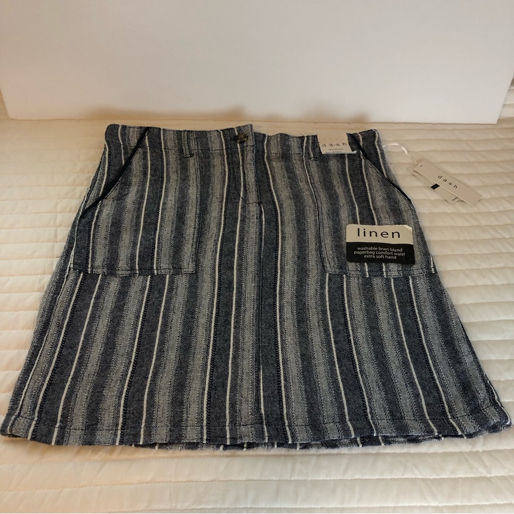 NWT DA-SH Indigo club Stripe Linen  Skirt  Size S .
